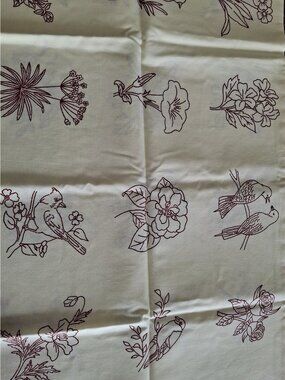 Redwork Gatherings Moda Fabrics -Cream 49110 - Red Bird -Primitive -36 X 58"